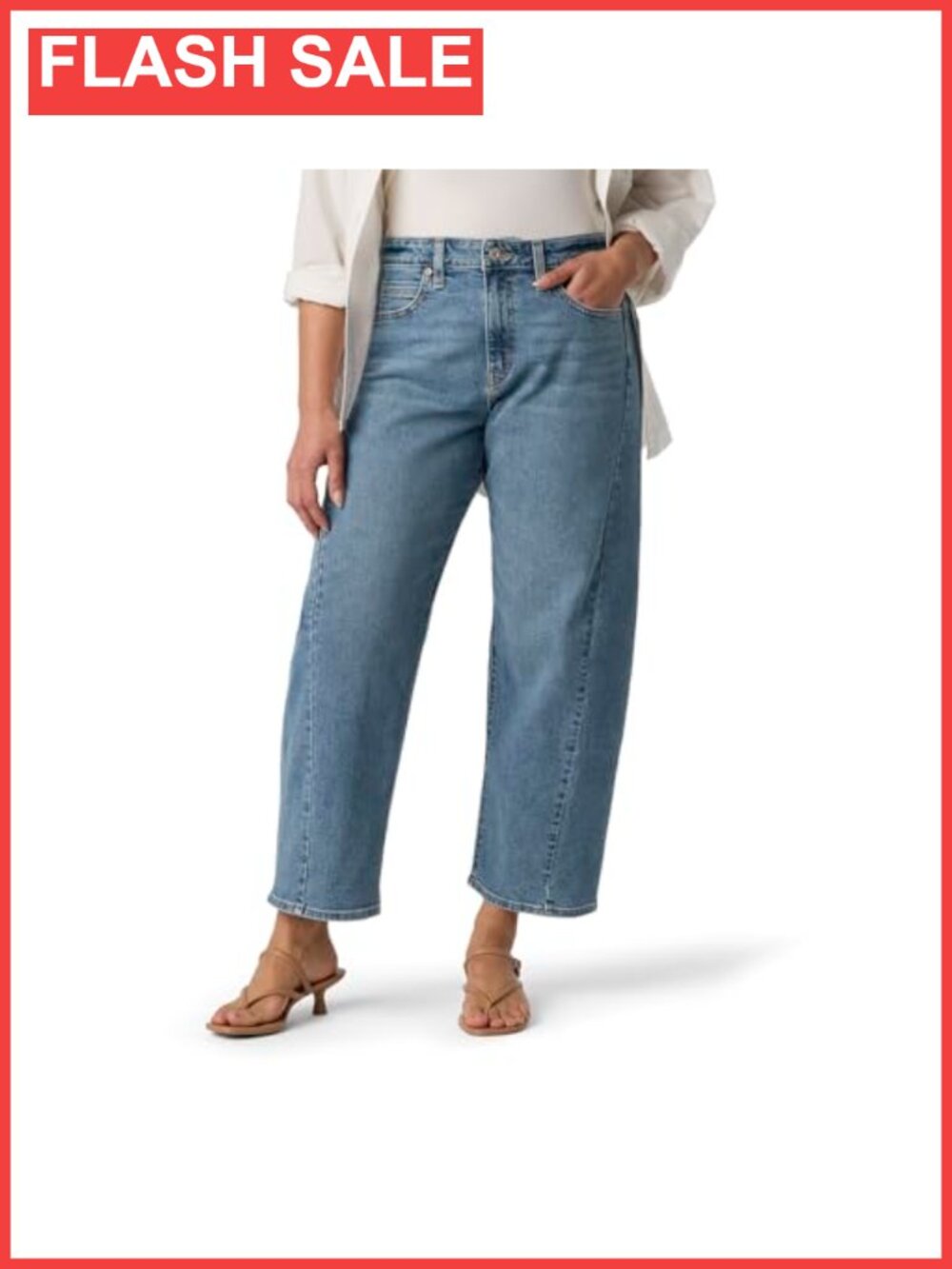 Heritage Barrel Jeans Mid Rise Stretch Denim Tapered Leg